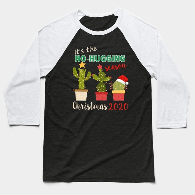 Cactus wearing santa hat Gift Christmas 2020 for Cactus Lovers Design No Hugging , Gardening Lover Baseball T-Shirt by mittievance